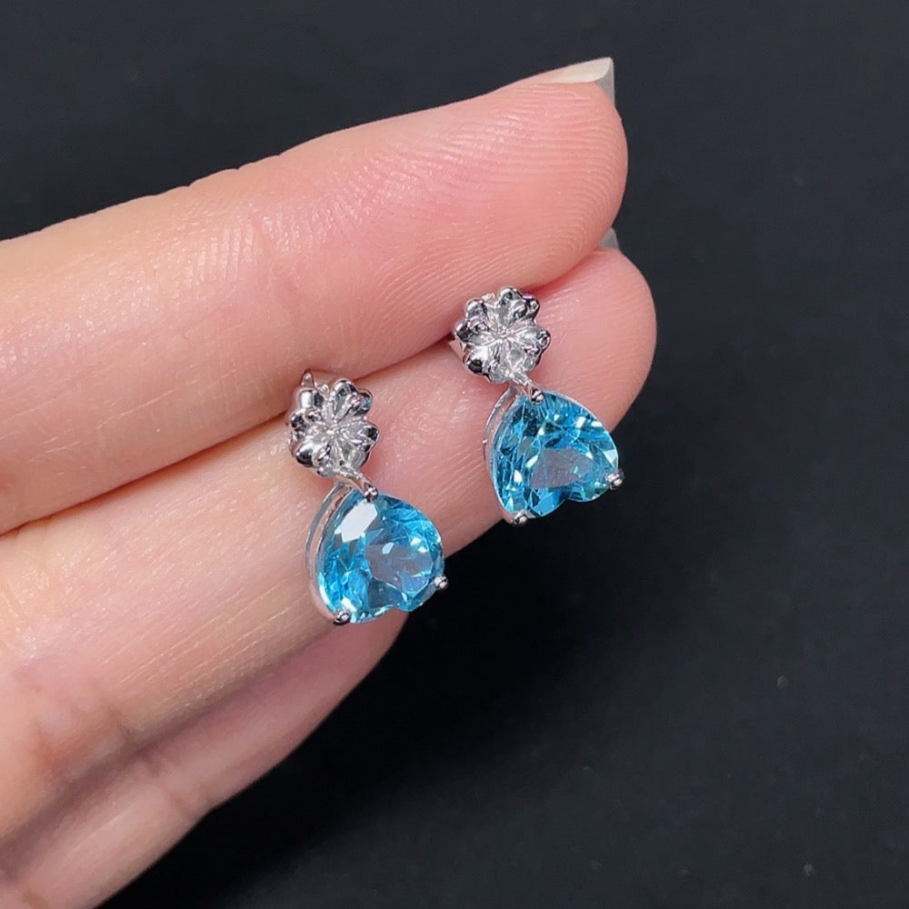 Topaz Inlaid Earrings, 18K Gold, Color Origin Undetermined
