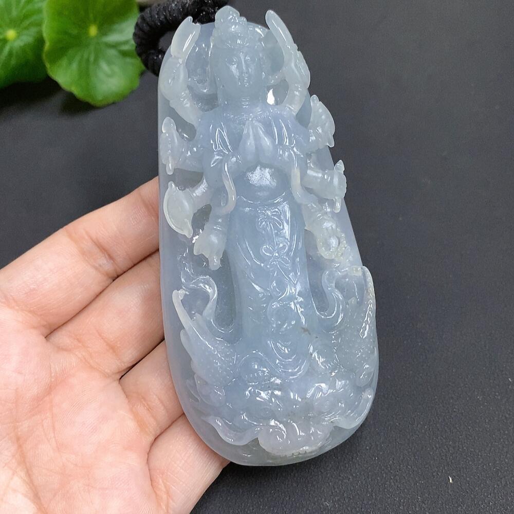 Jadeite Dragon-Guarding Guanyin Pendant