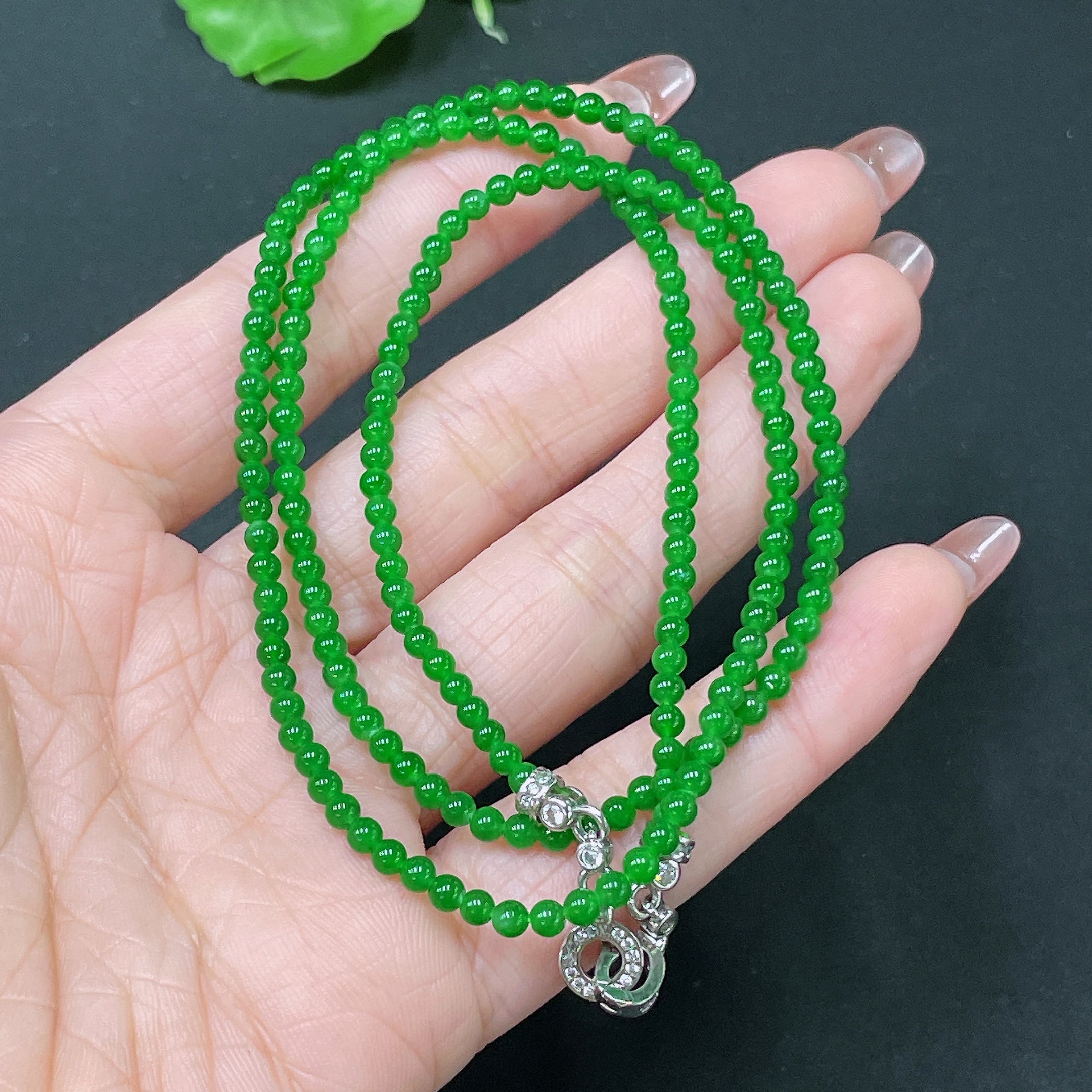 Jadeite Bead Necklace Non-Gold Total Weight Approx.11.4g Size About 3.1mm [Total Value: $10,089 USD]