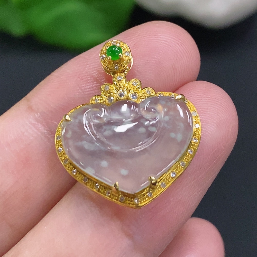 Jadeite Ruyi Inlaid Pendant 18K Gold Total Weight Approx. 2g