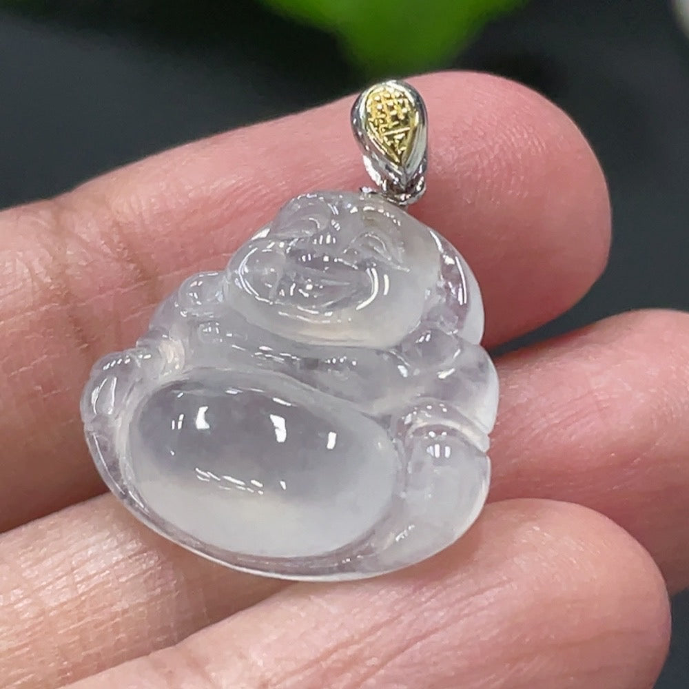 Jadeite Buddha Pendant with 18k Gold Clasp, Total Weight Approx. 3g