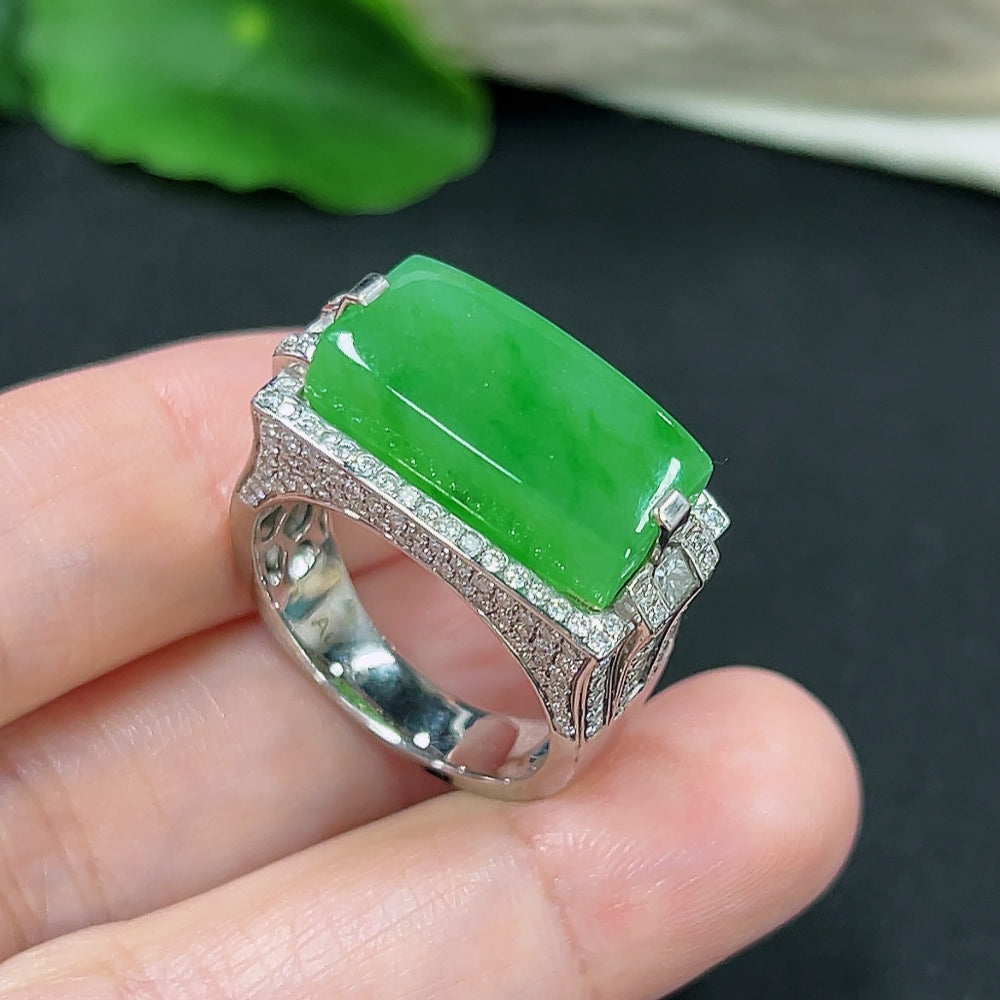 Jadeite Plain Pendant Ring 18k with Diamond Accents
