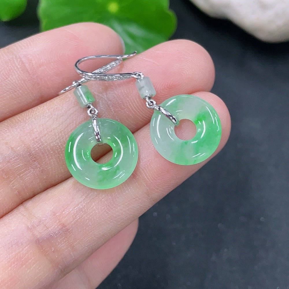 Jadeite Earrings Set in 18k Gold with Diamond Accents