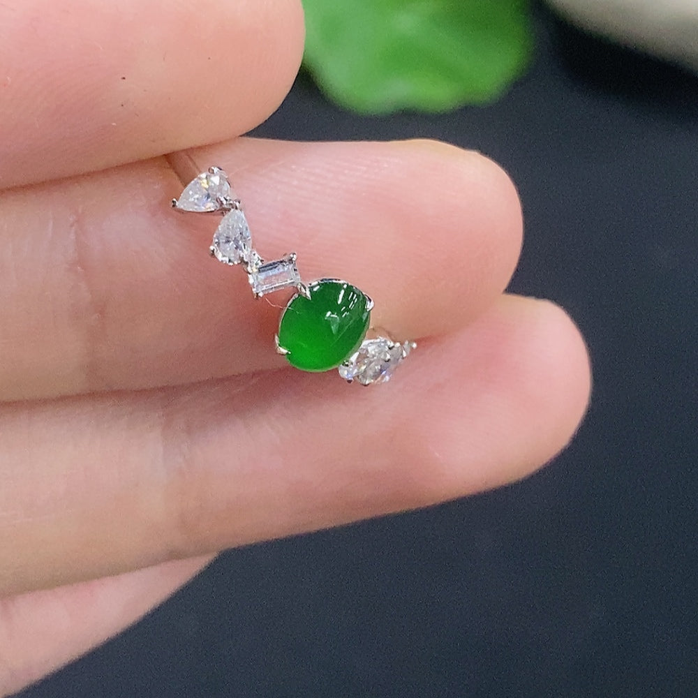 Jadeite Cabochon Ring 18k No Diamond Size 12 Total Weight Approx. 1g