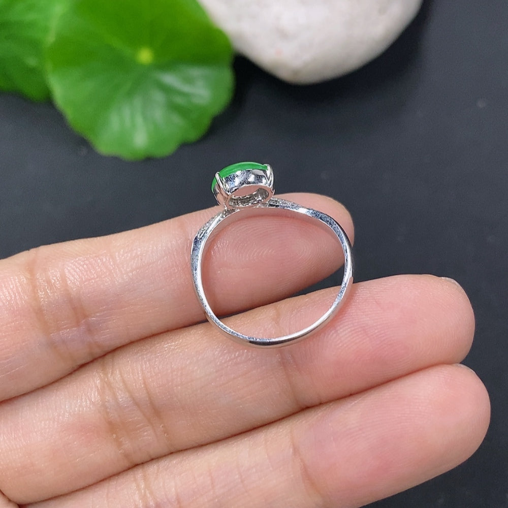 Jadeite Ring with 18k Gold and Diamond Accents, Size 14, Total Weight Approximately 1.83g