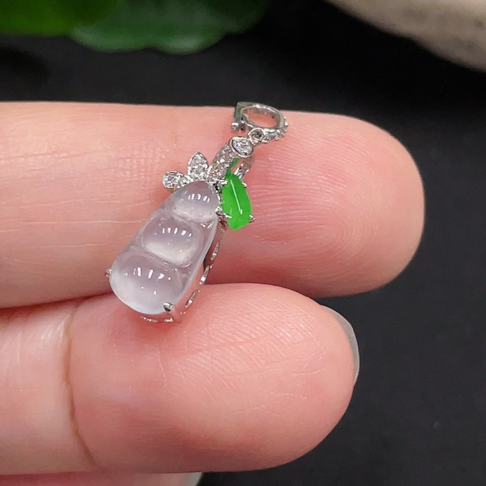 Jadeite Lucky Bean Pendant 18K Gold Total Weight Approx. 1g (with Diamond Accents)