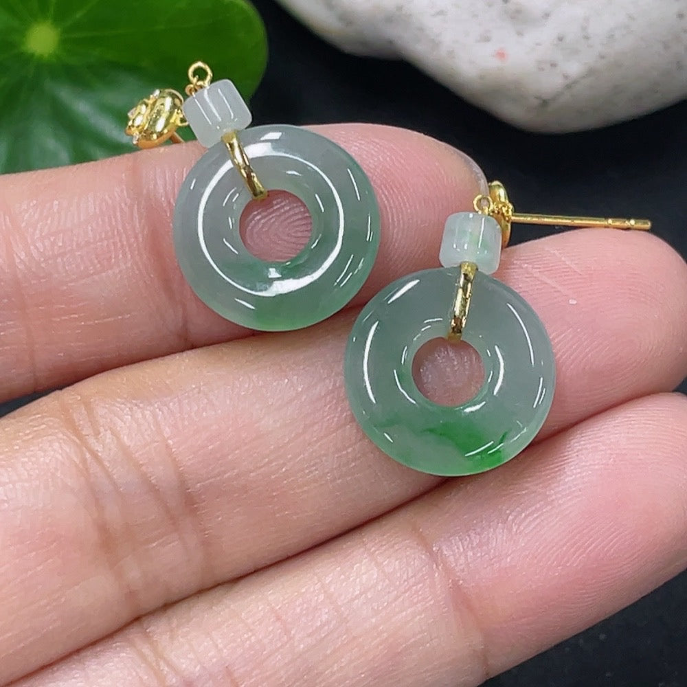Jadeite earrings with 18k gold inlay, non-diamond