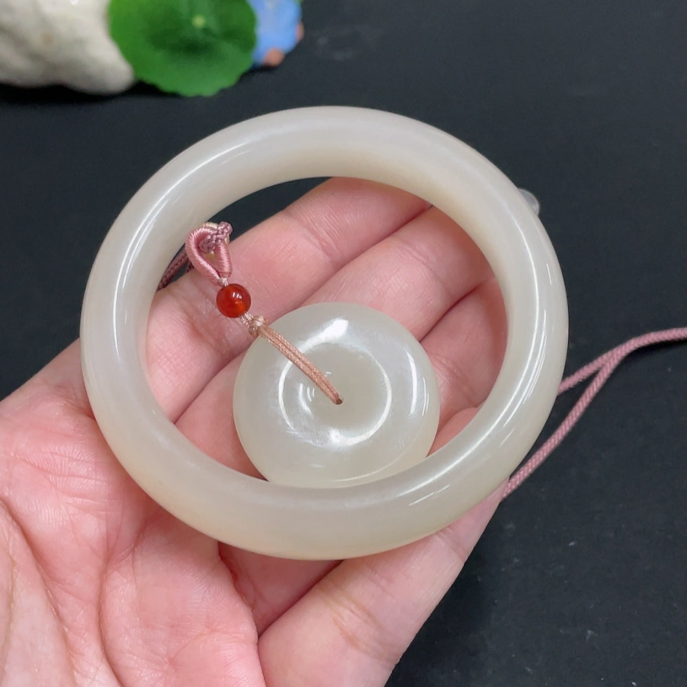 Hetian Jade Pendant + Regular Circle Bracelet