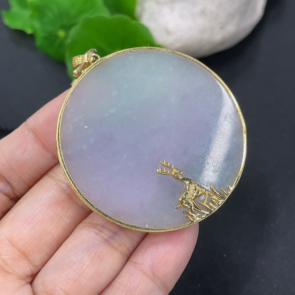 Jadeite inlaid pendant, 18K pendant, non-gold rope, non-diamond