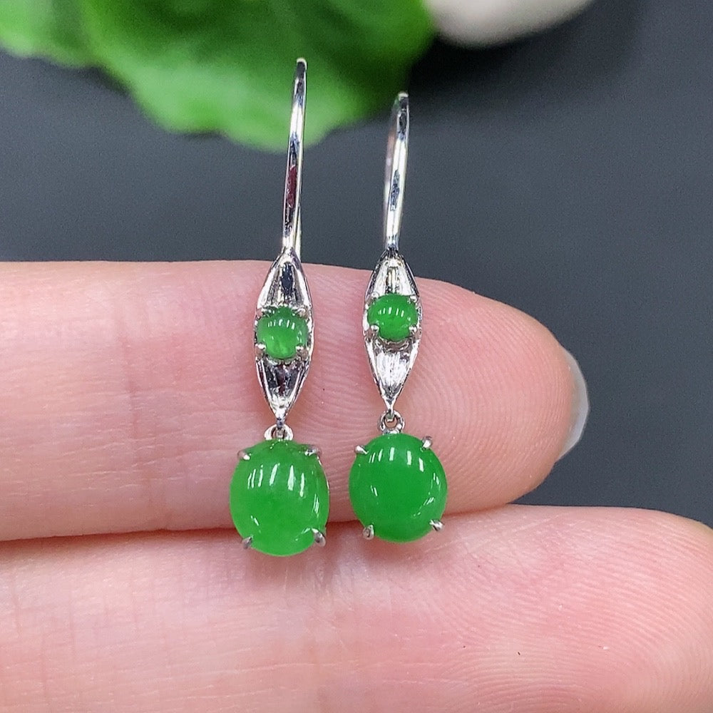 Jadeite Cabochon Earrings Set in 18K Gold, Total Weight Approx. 1.84g