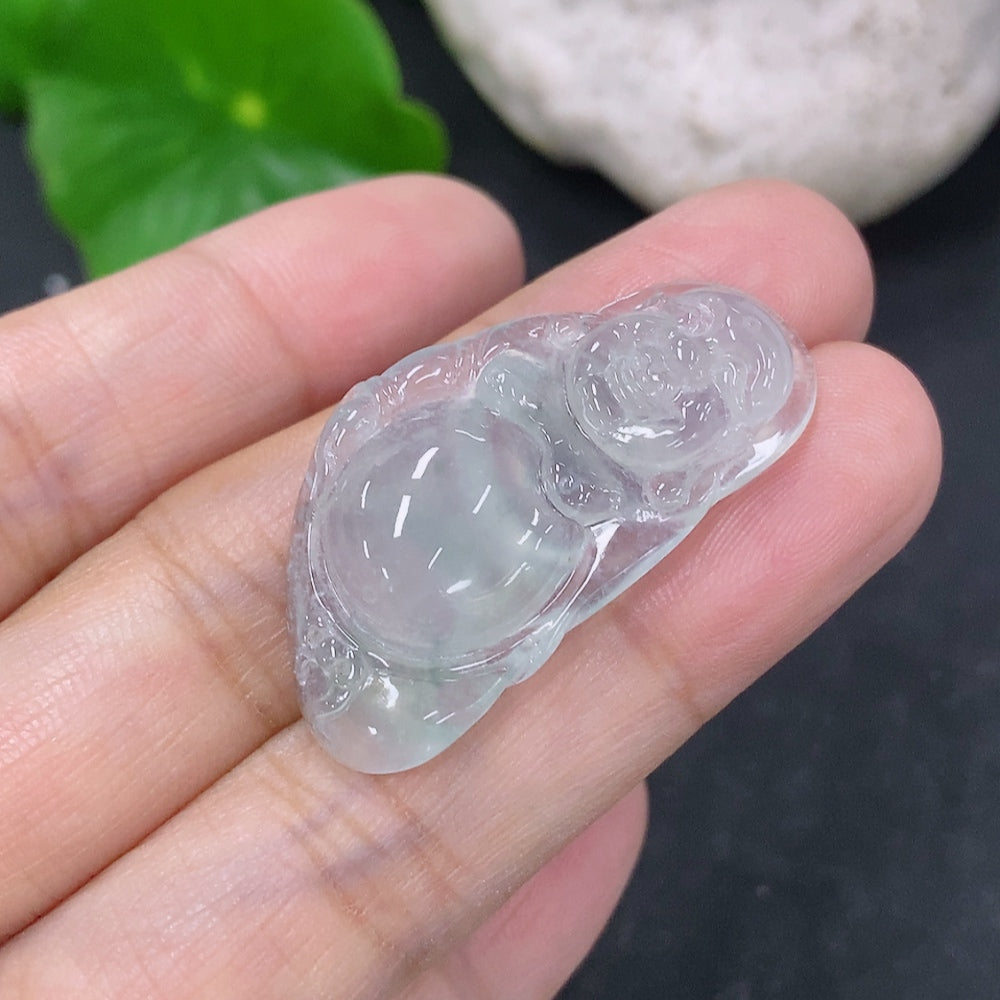 Jadeite Smiling Buddha pendant necklace from HKHQ, featuring a 5g carved jadeite Buddha charm on a chain.