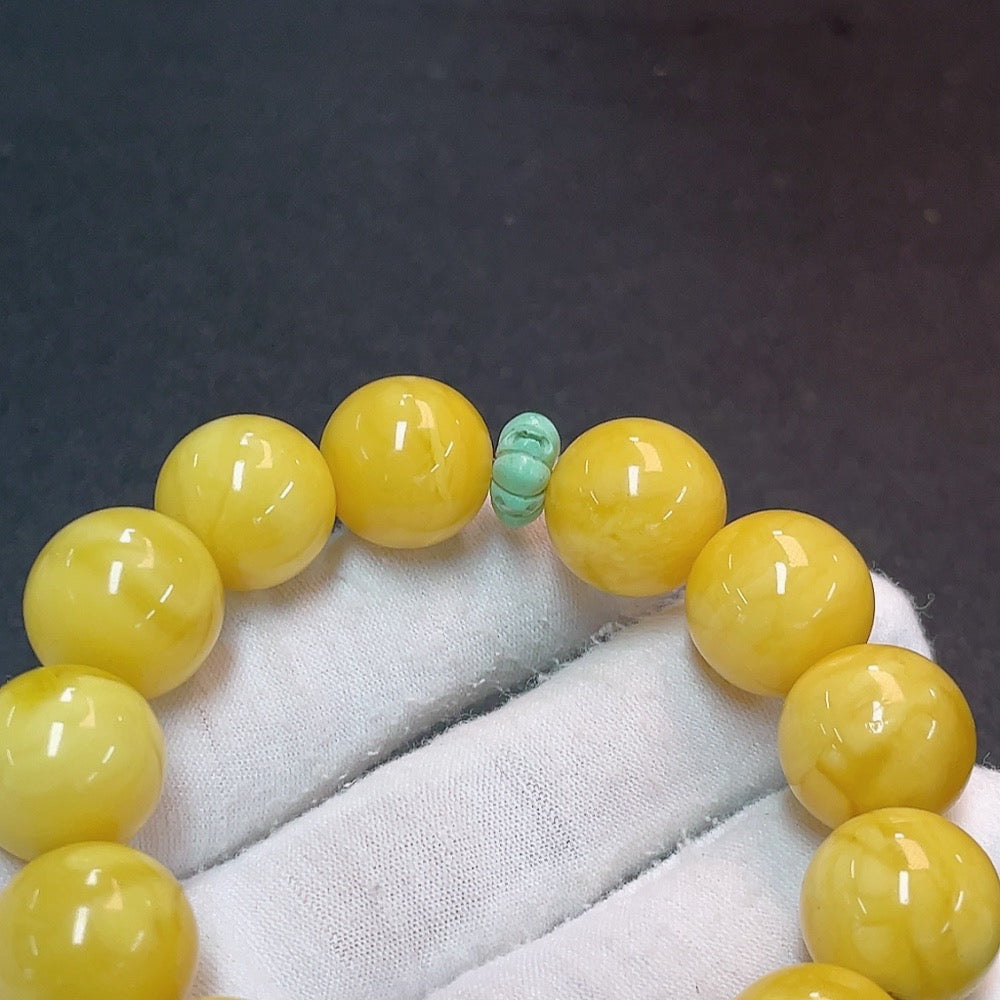 Amber Beeswax Bracelet with Non-Natural Accent Stones, Total Weight Approx. 28.64g, Bead Size 15.4mm
