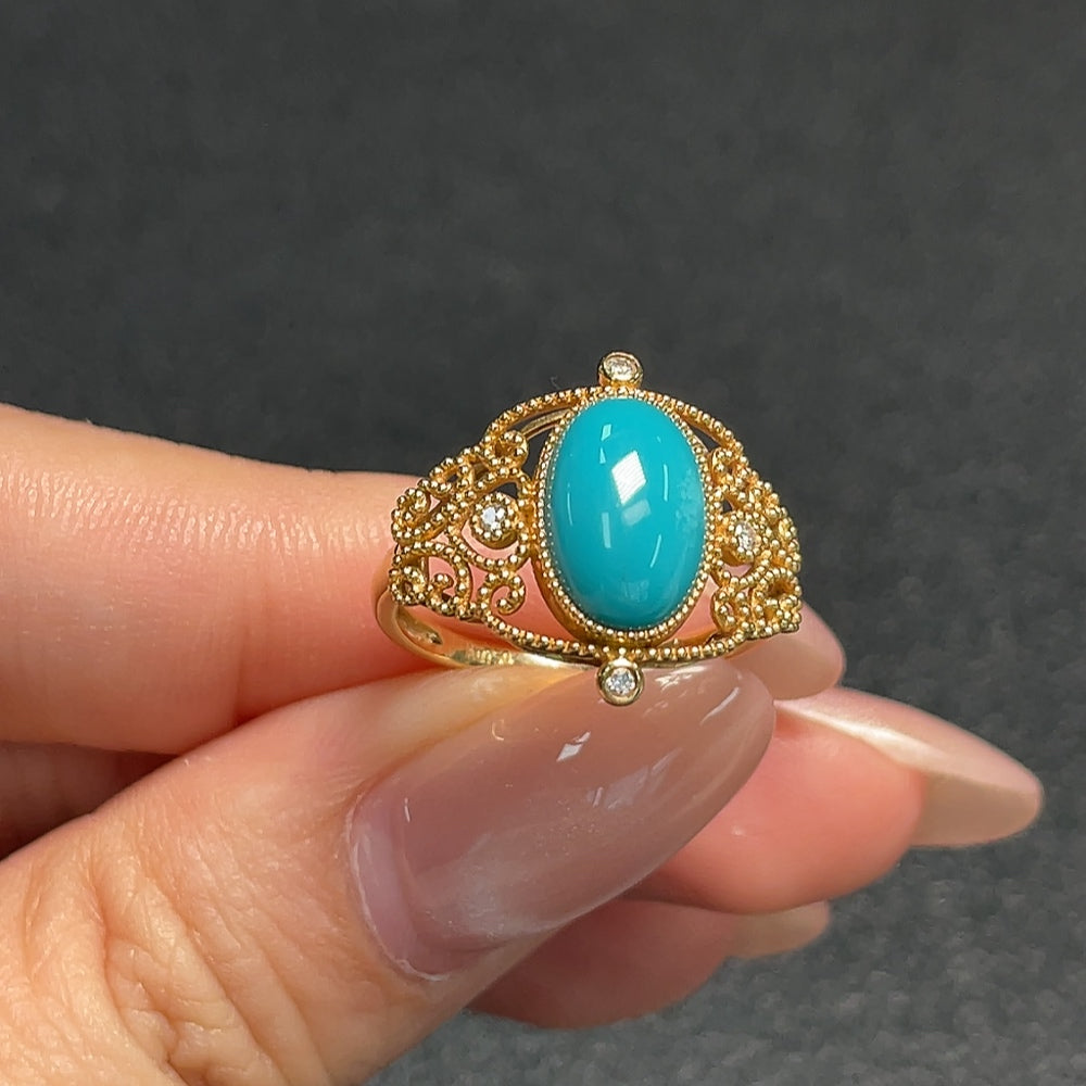 Turquoise Ring 73% Gold Content No Diamond Total Weight Approx. 3.29g Size 14