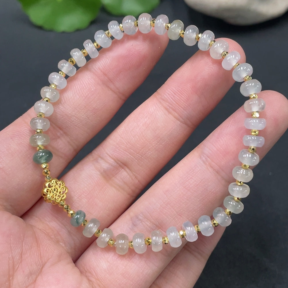 Jadeite Bracelet 18k Gold Inlaid Total Weight Approx.6.35g Size 5mm