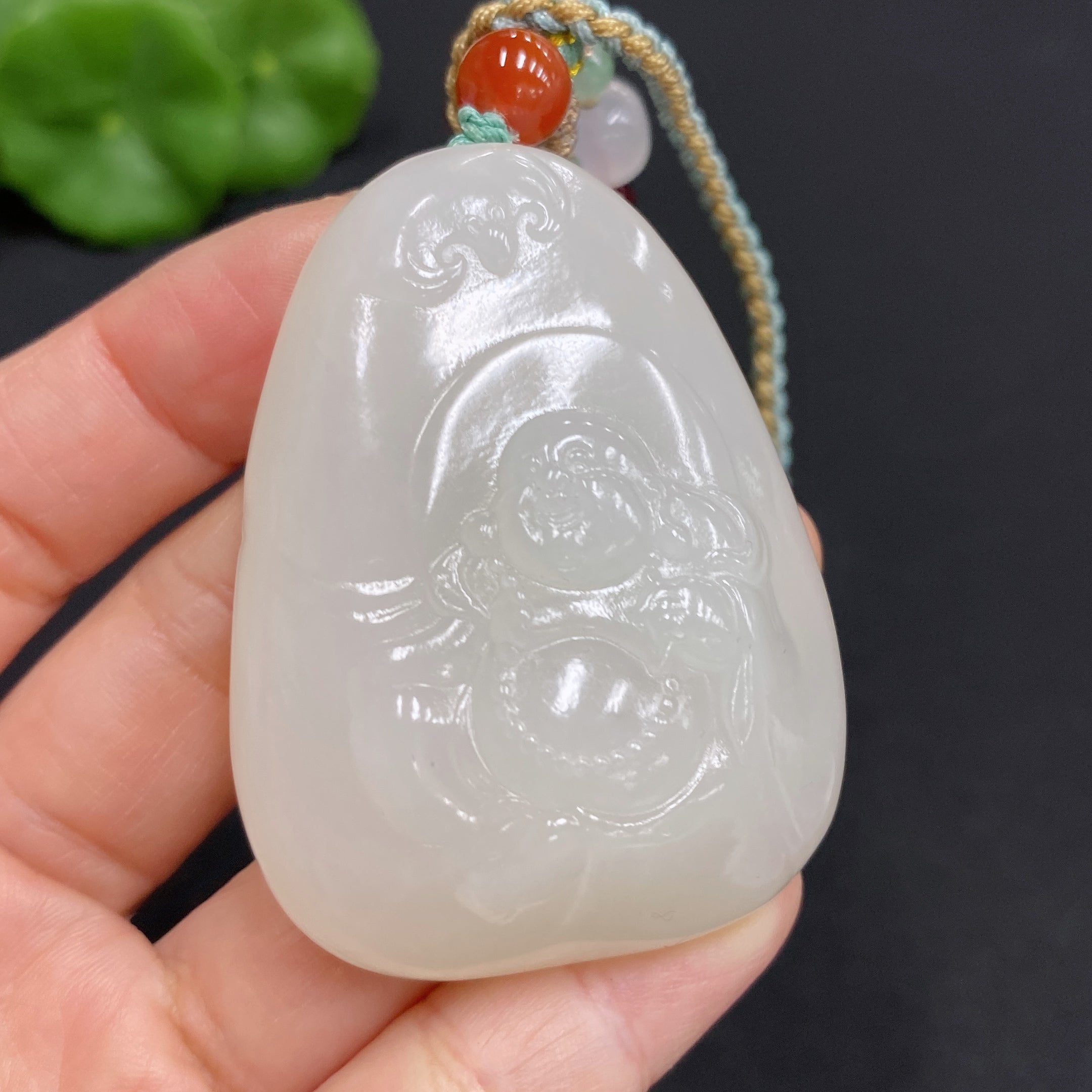 Hetian Jade Pendant Buddha, Total Weight (including rope): 56.8g