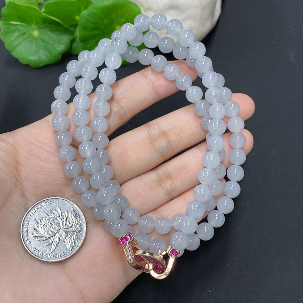 Jadeite Bead Necklace Approx. 6.7mm Non-Gold Total Weight Approx. 61.7g