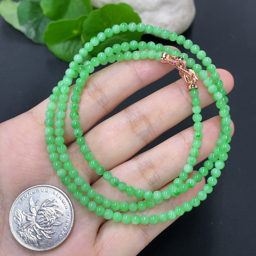 Jadeite Bead Necklace Approx. 3.5mm Non-Gold