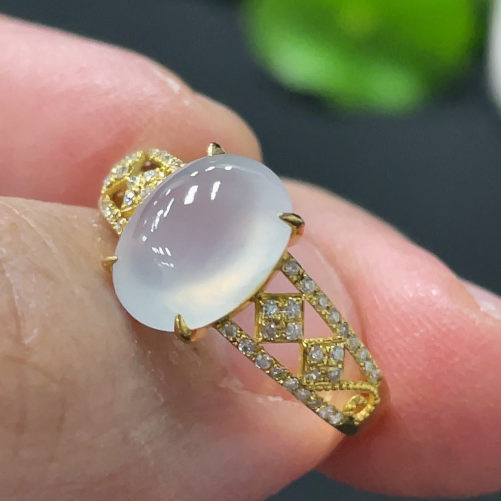 Jadeite Cabochon Inlaid Ring 18k Gold Setting Size 12.5 Total Weight Approx. 1.73g