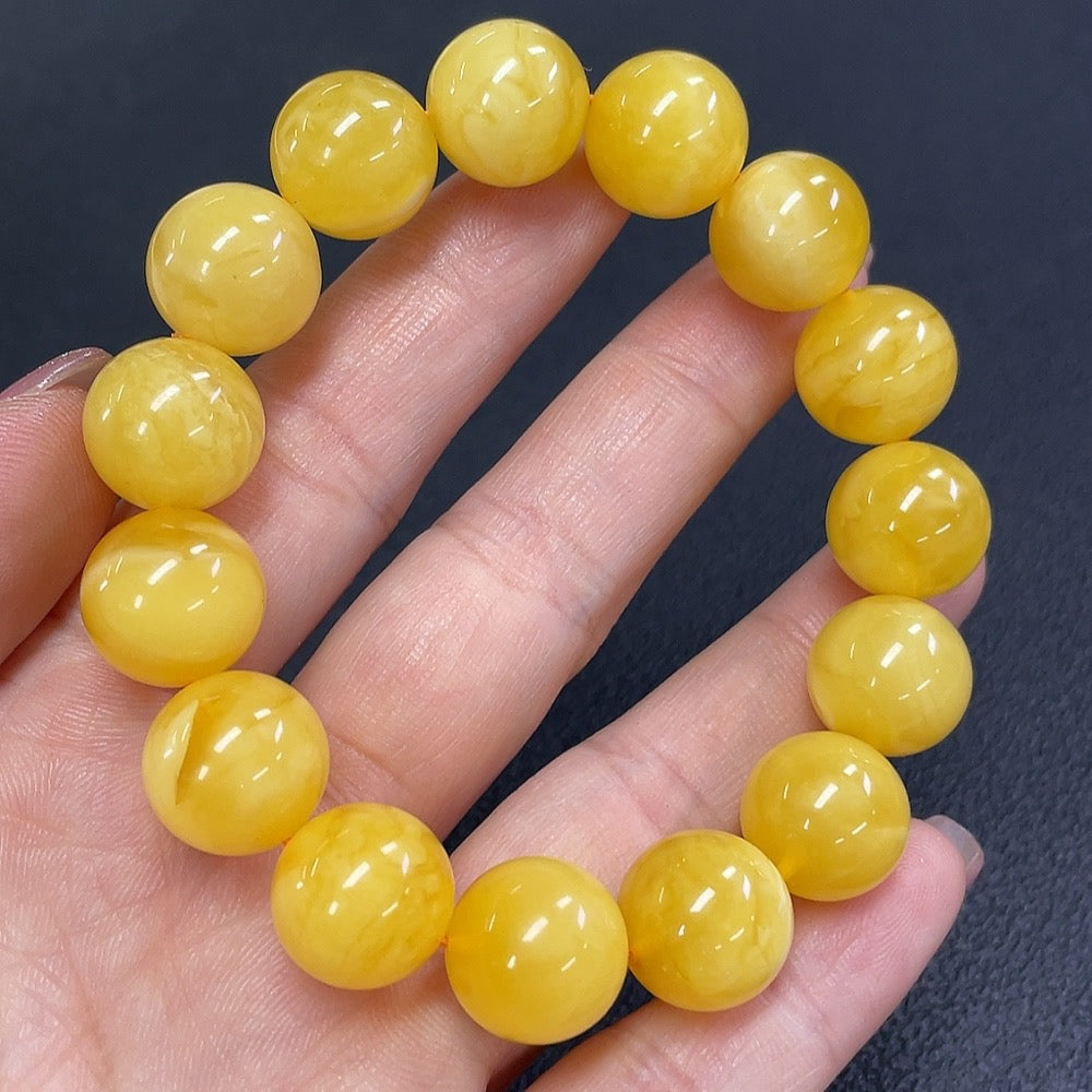 Amber Beeswax Beads Bracelet Approx. 13.3mm Total Weight About 19.76g