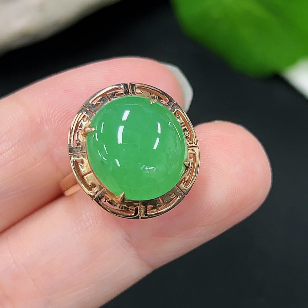 Jadeite Inlaid Ring Size 12 18K Gold Total Weight Approx. 4.7g