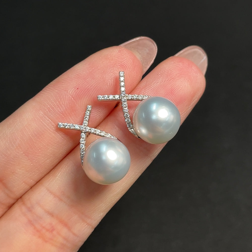 18K Sea Water Pearl Earrings (Non-Diamond) Total Weight Approx. 3.92g Size About 9.7mm