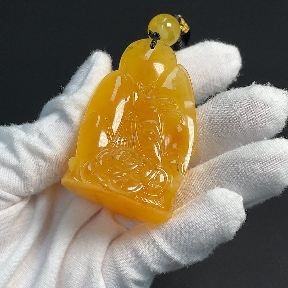 Amber Beeswax Pendant (Total Weight Including String: Approx. 37.92g, Colorless Film Coated)