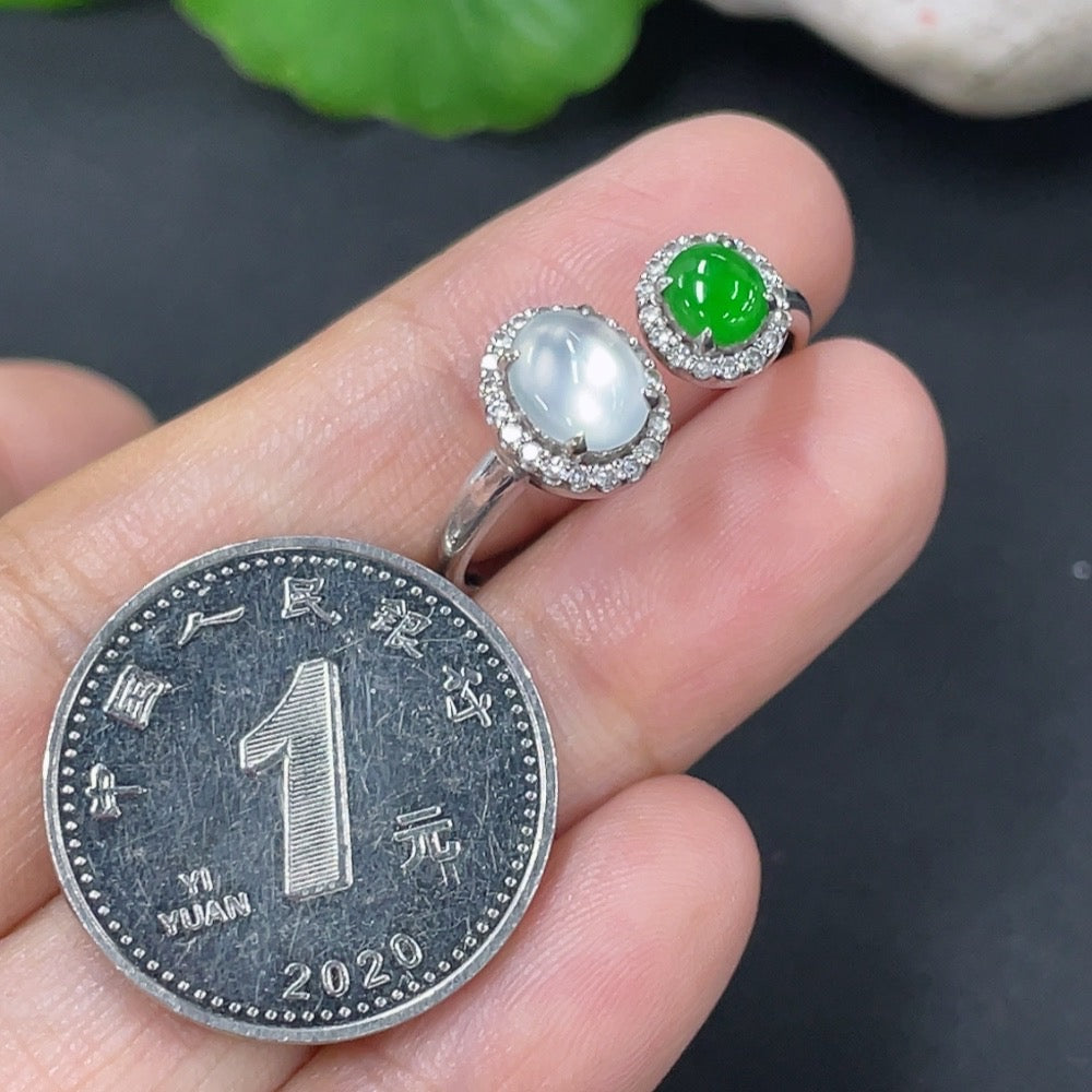 Jadeite Ring 18k with Diamond Size 18 Total Weight Approx. 2.55g