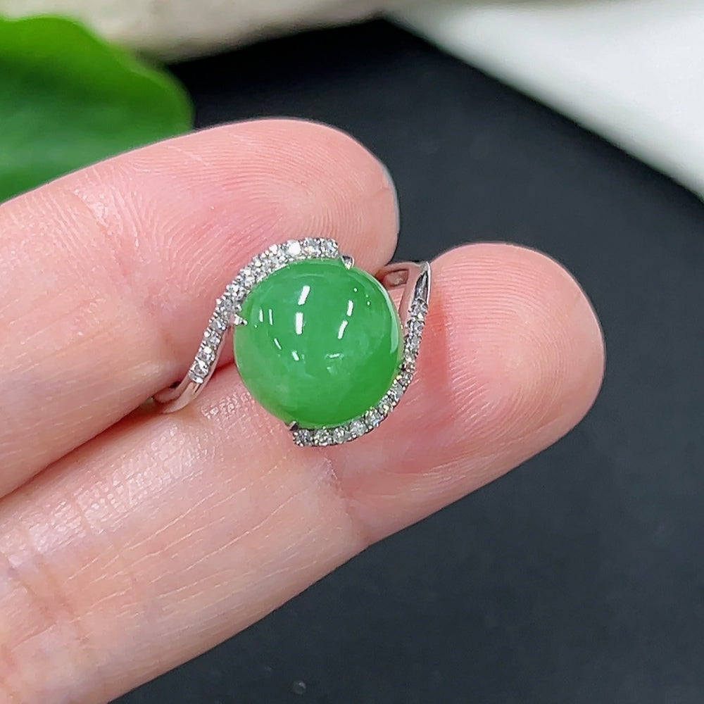 Jadeite Inlaid Ring 18K Gold (With Diamond Accents)
