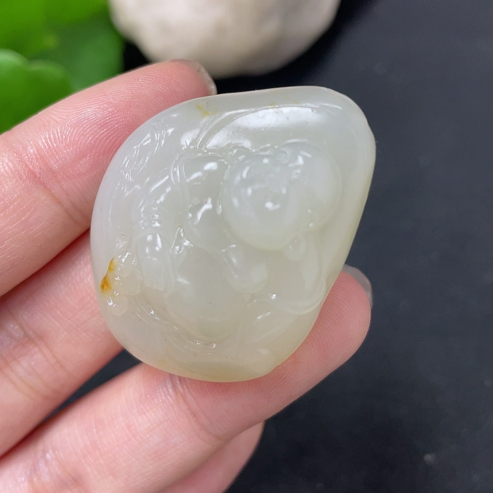 Hetian Jade Pendant - Buddha, Total Weight Approx. 23.4g, Undetermined Skin Color Origin, Collection Card