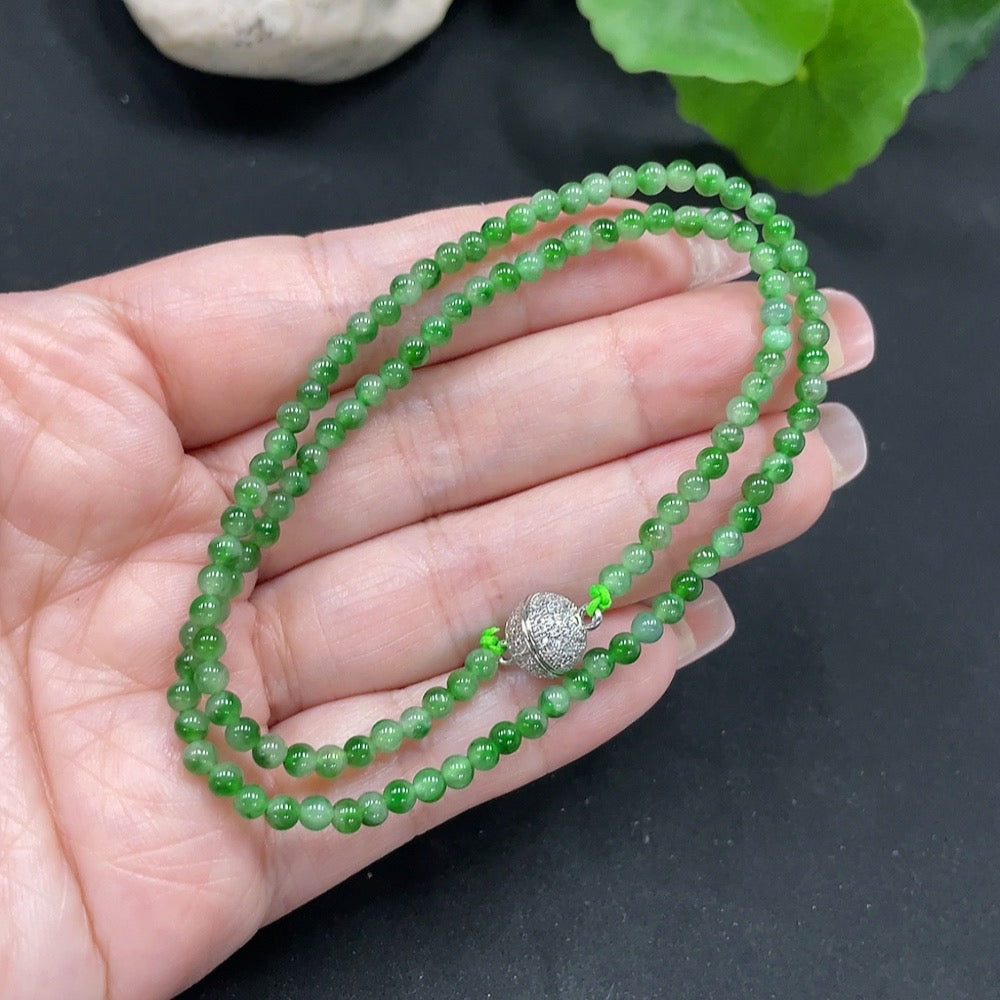 Jadeite Beaded Necklace Approx. 3mm Beads (Non-Gold-Inlaid) Total Weight 7.677g