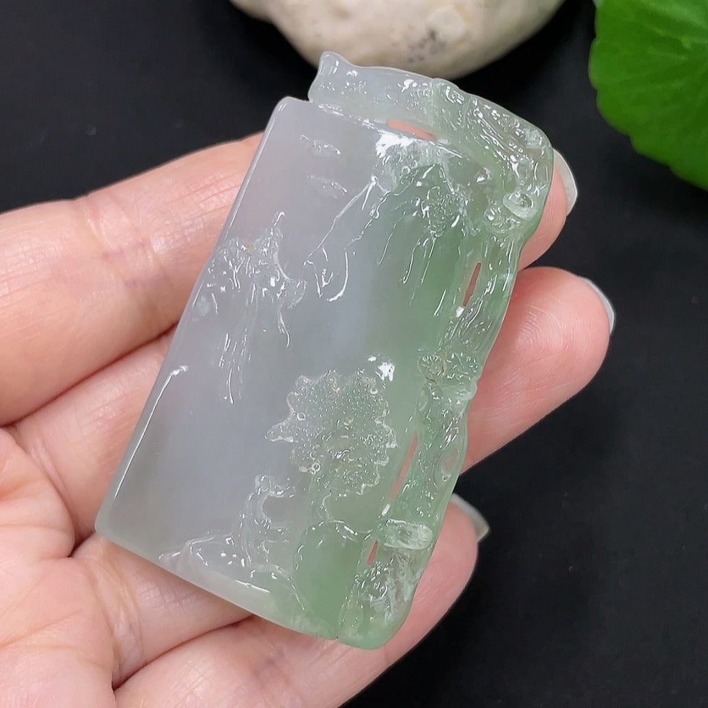 Jadeite Landscape Pendant, Total Weight Approximately 25.5g