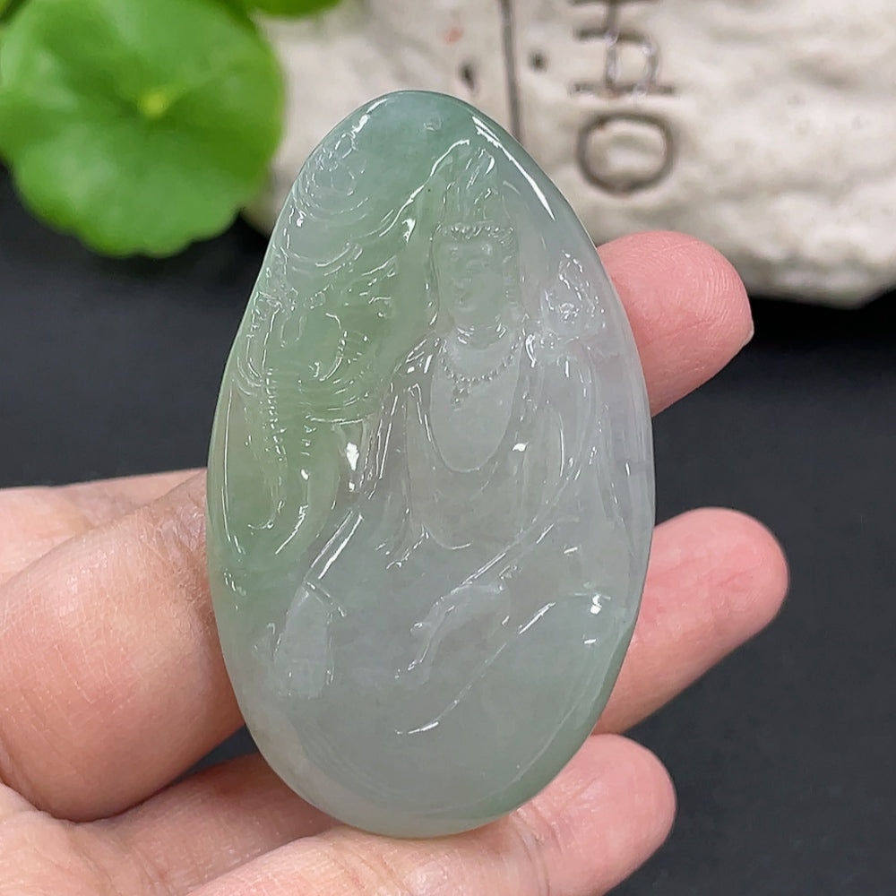 Jadeite Samantabhadra Bodhisattva Pendant, Total Weight Approx. 21.9g