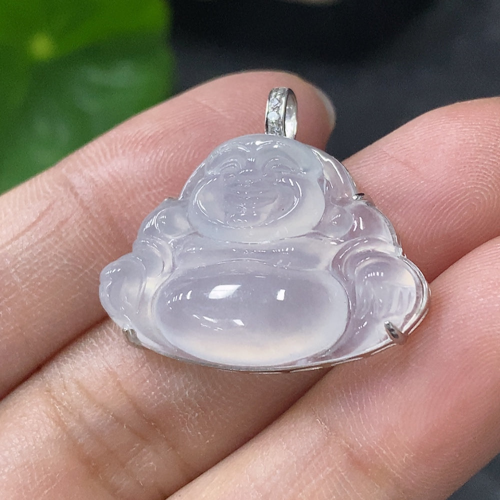 Jadeite Inlaid Buddha Pendant with 18K Gold and Diamond Accents, Total Weight Approx. 3.96g