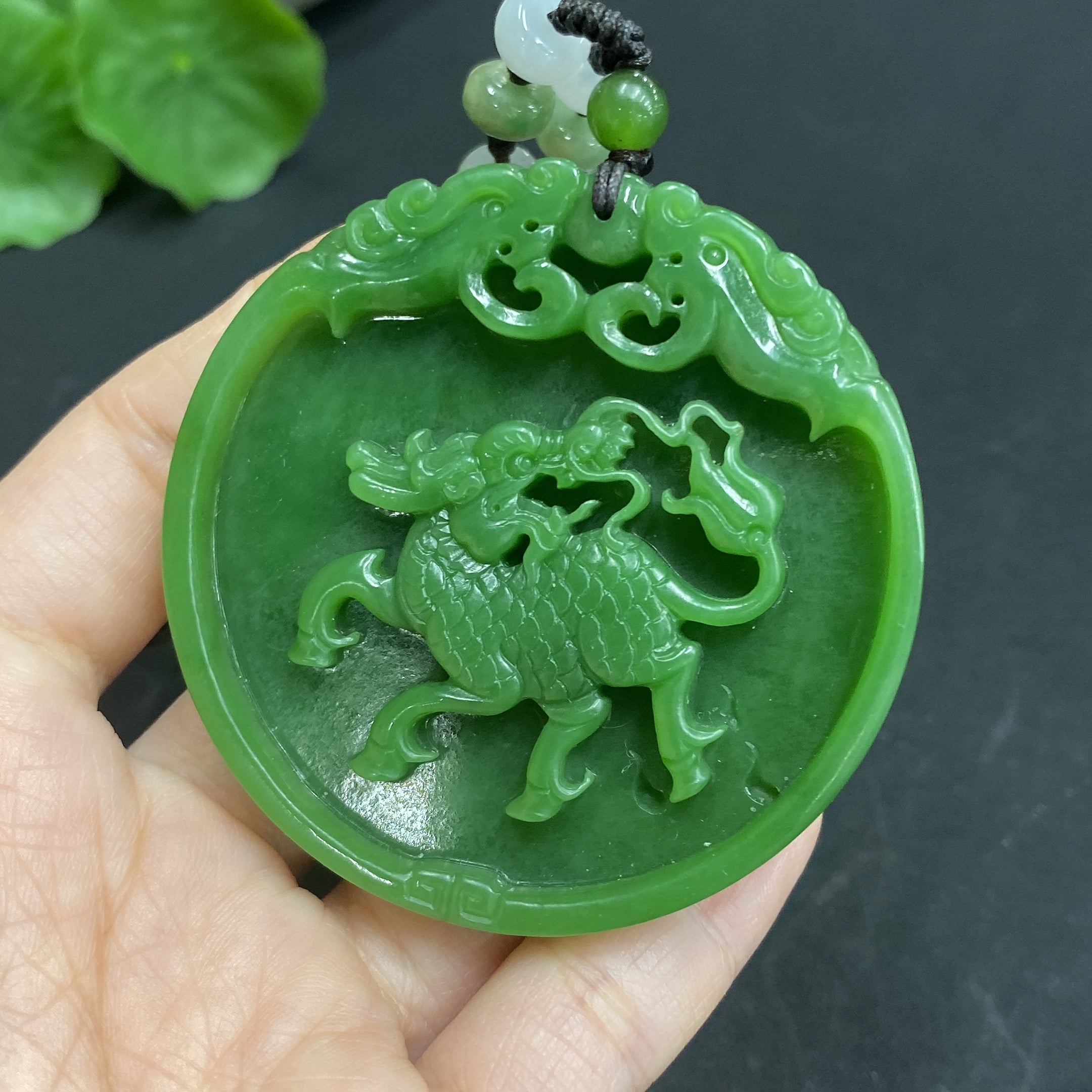 Hetian Jade Pendant    Kylin    Total Weight Approx. (Including Rope) 54.1g
