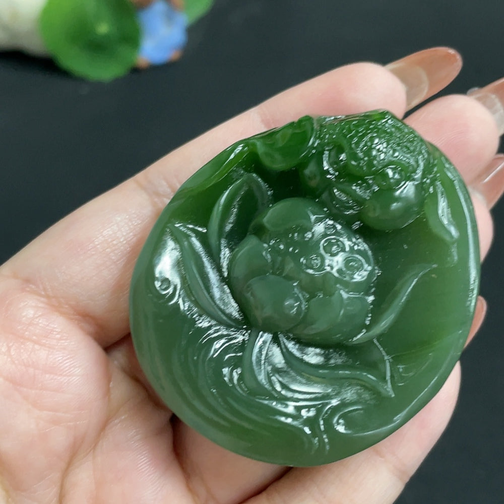 Hetian Jade Jasper Pendant - Lotus and Fish Symbolizing Abundance Every Year - Total Weight Approx. 78.8g