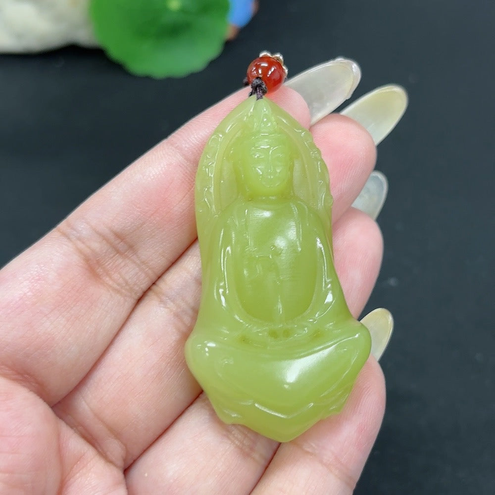 Hetian Jade Pendant Guanyin Total Weight Approx. [with rope] 32.5g
