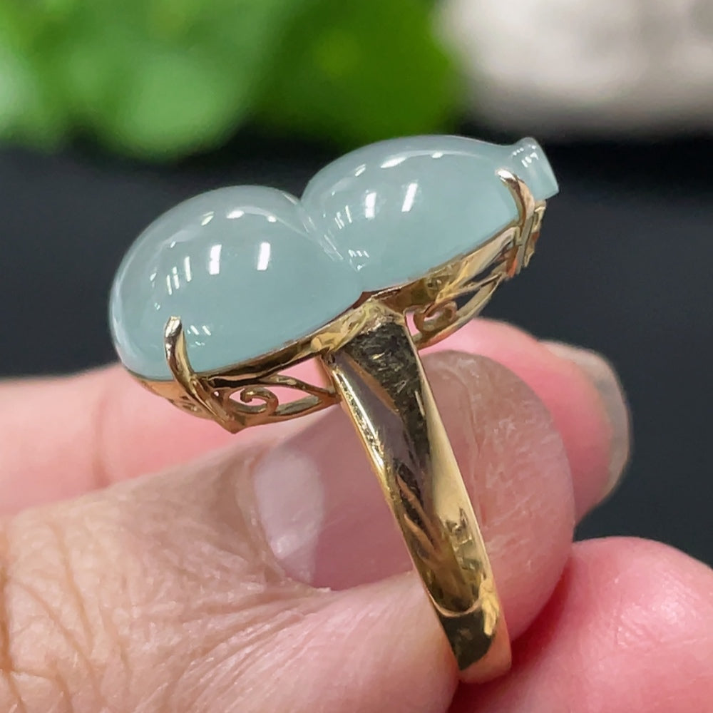Jadeite Gourd Inlaid Ring 18k Gold Setting Size 13 Total Weight Approx. 5.21g