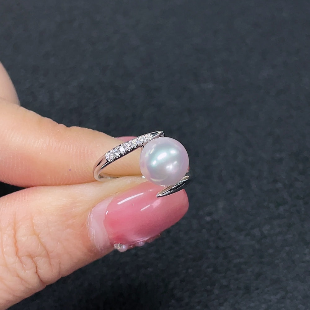 18K Sea Water Pearl Ring, Color Origin Undetermined, Non-Diamond Pearl Influence, Total Weight Approx. 2.47g, Size 9, Stone Approx. 8.2mm
