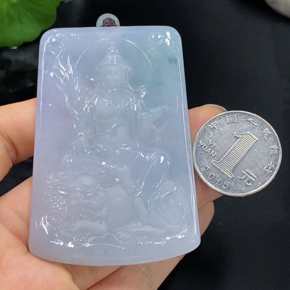 Jadeite Manjushri Bodhisattva Pendant Total Weight Approximately 74.08g (Including Rope Weight)