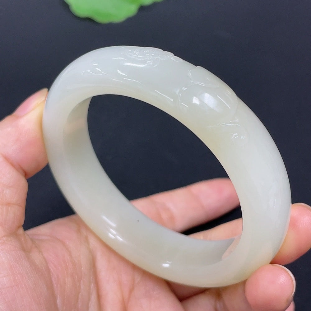 Hetian Jade Carved Floral Bracelet Size 53.7 Total Weight Approx. 62.6g Including Other Mineral Components