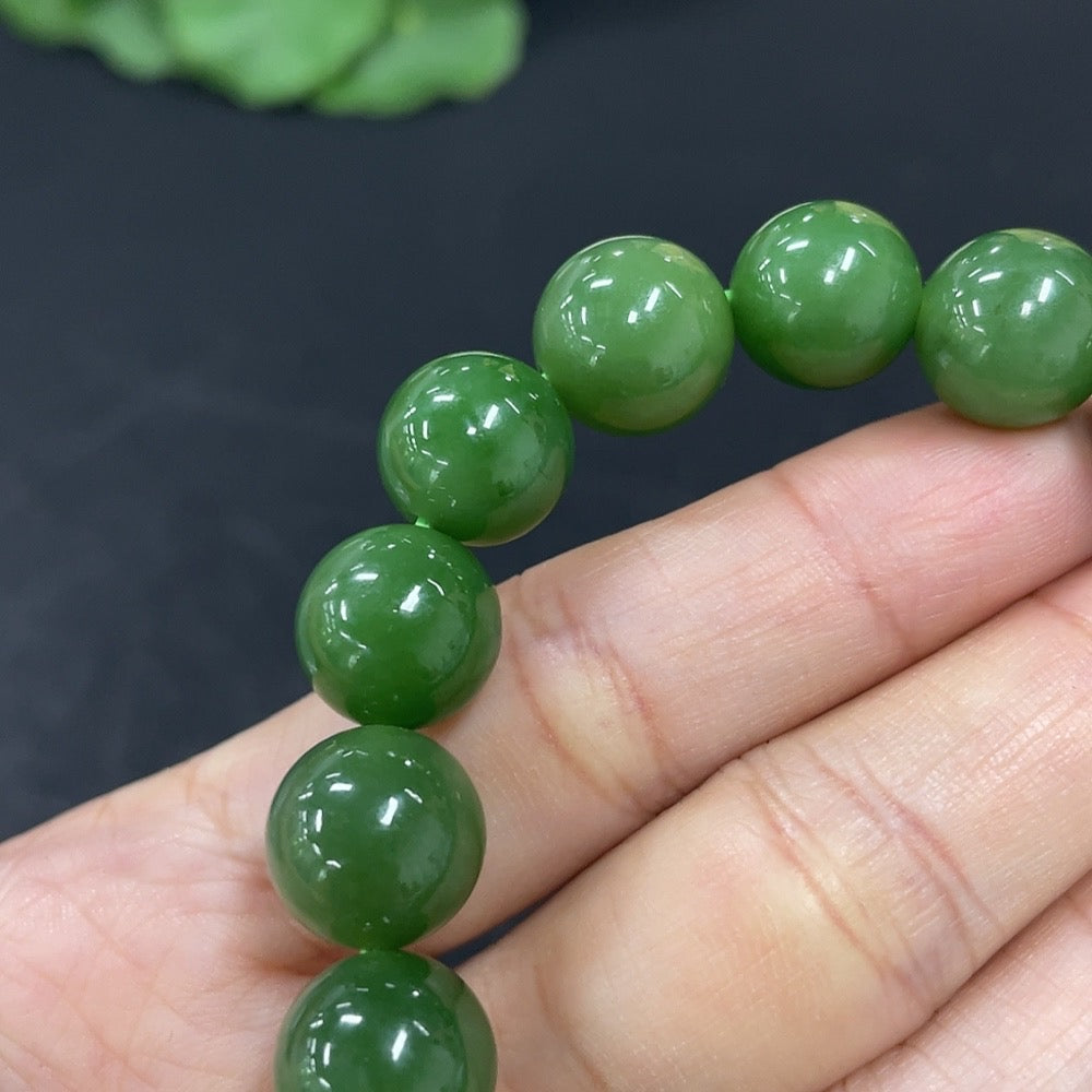 Green Hetian Jade Bead Bracelet