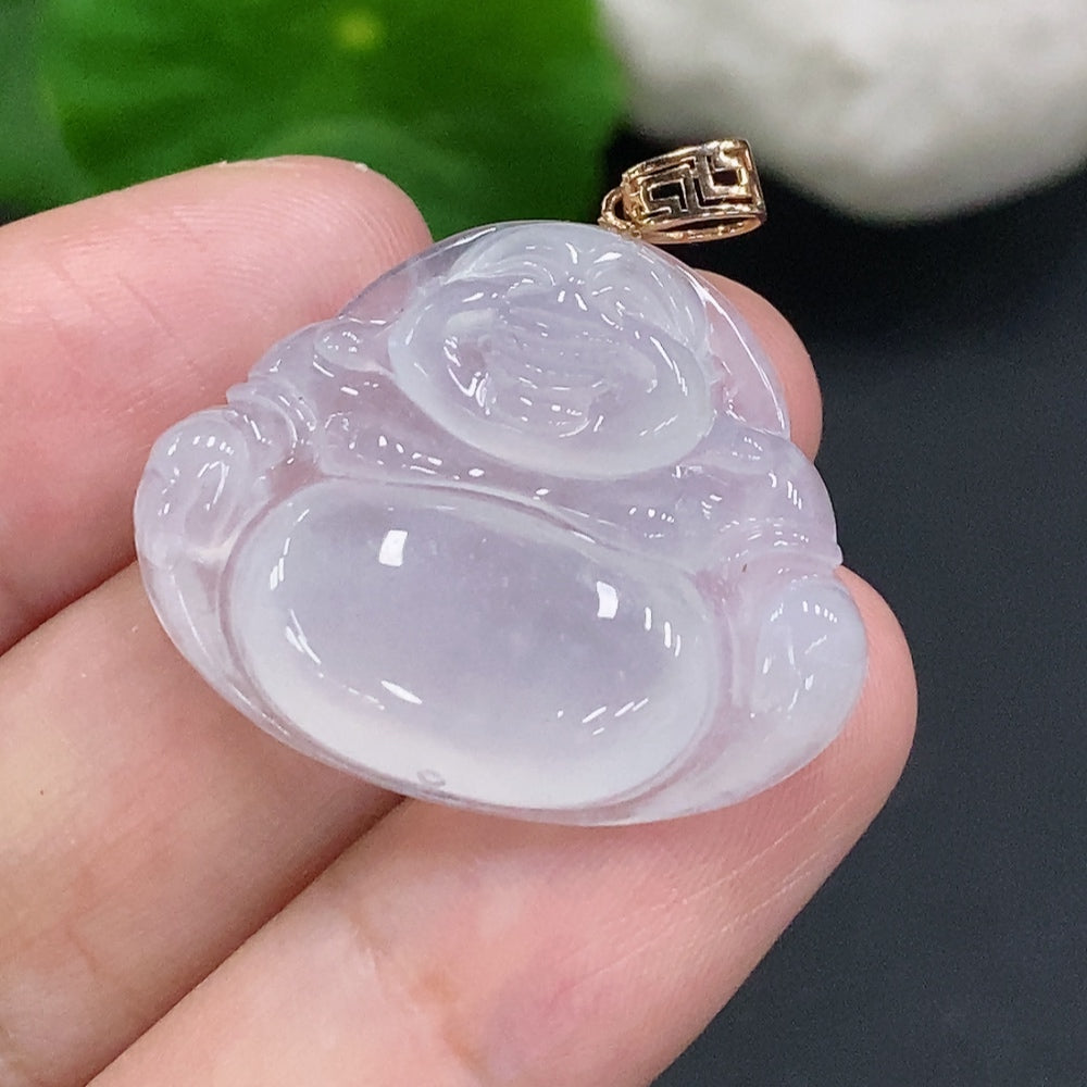 Jadeite Buddha Pendant with 18K Gold Clasp, Total Weight Approximately 6.1g