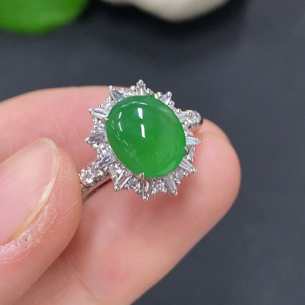 Jadeite Cabochon Ring in 18K Gold (with Diamond Accents)