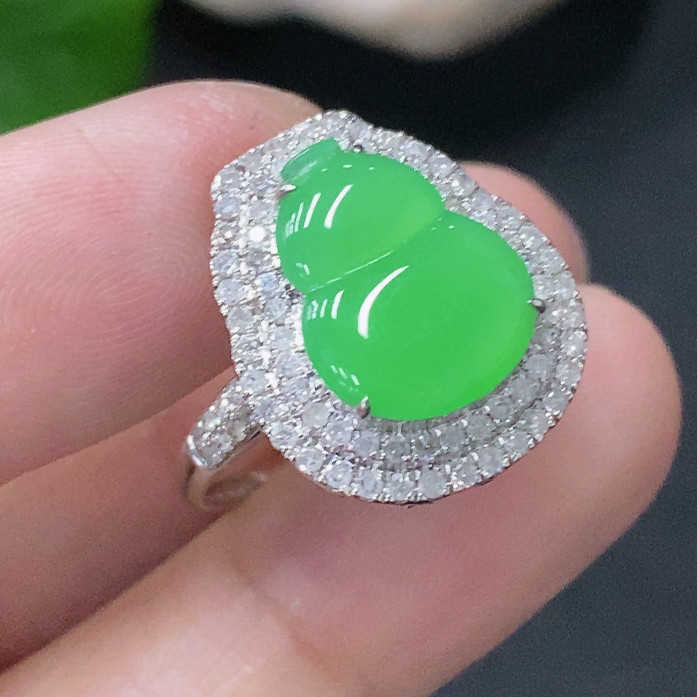 Jadeite Ring and Pendant Two-Way Style with 18k Gold and Diamond Accents, Size 11, Total Weight Approximately 3.52g