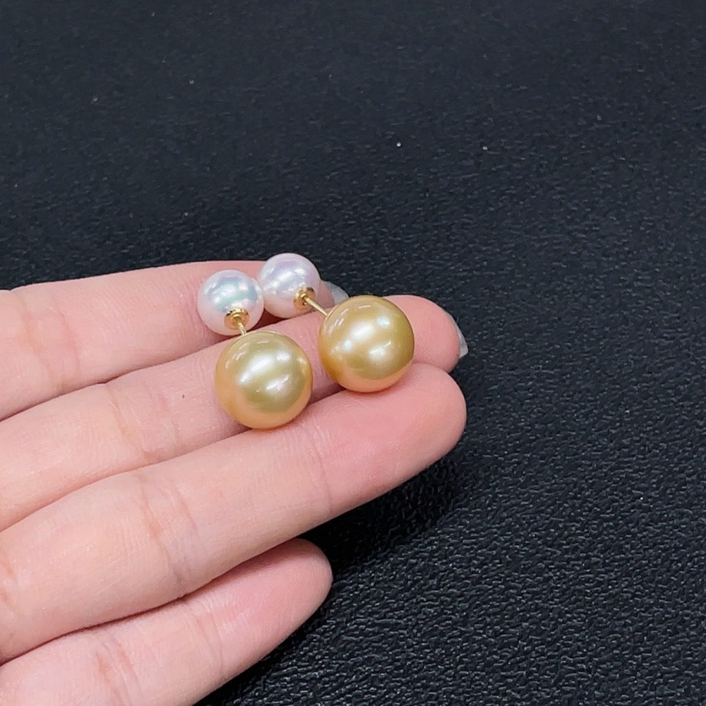 Seawater Pearl Earrings Set in 18K Gold, Color Origin Undetermined