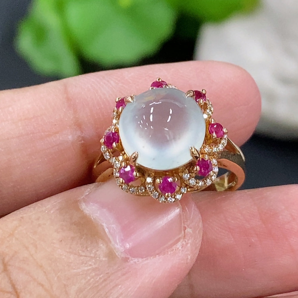 Jadeite Ring 18k with Diamond Accent Colorless Non-Type A