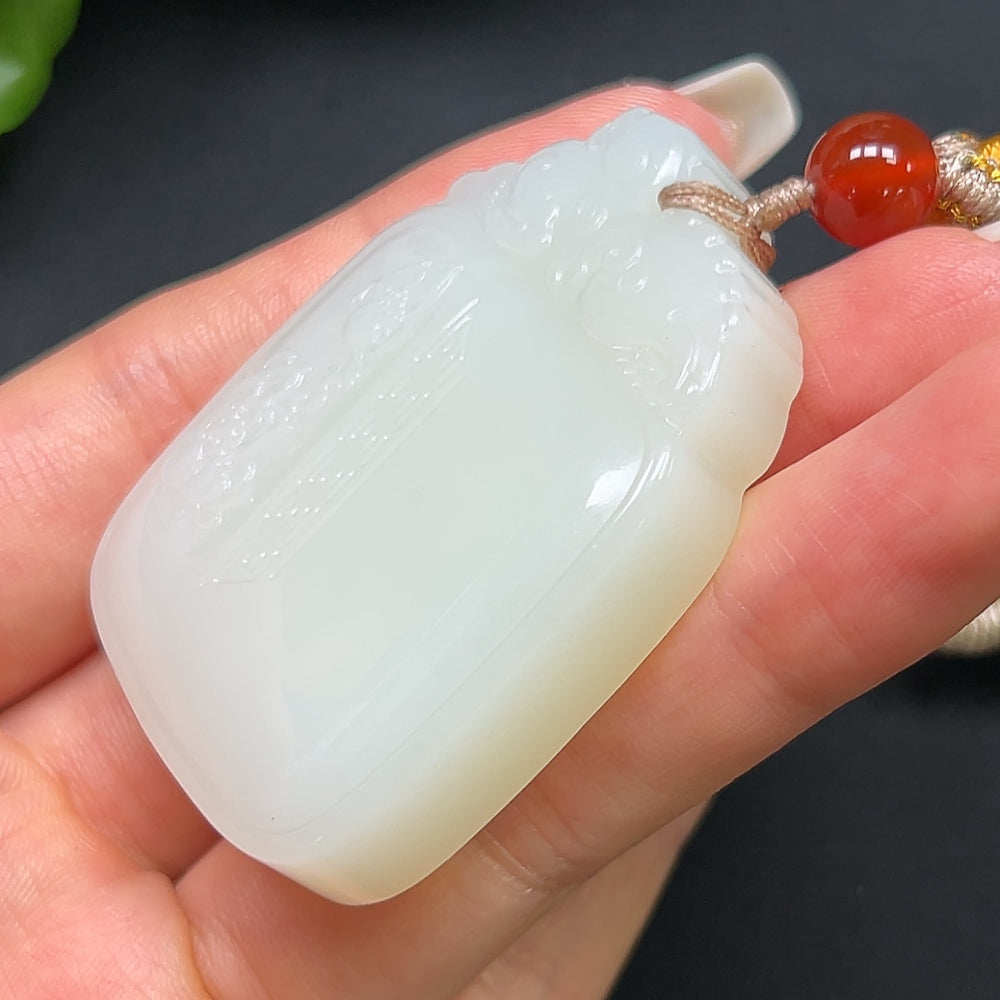 Hetian Jade Plain Pendant with Rope