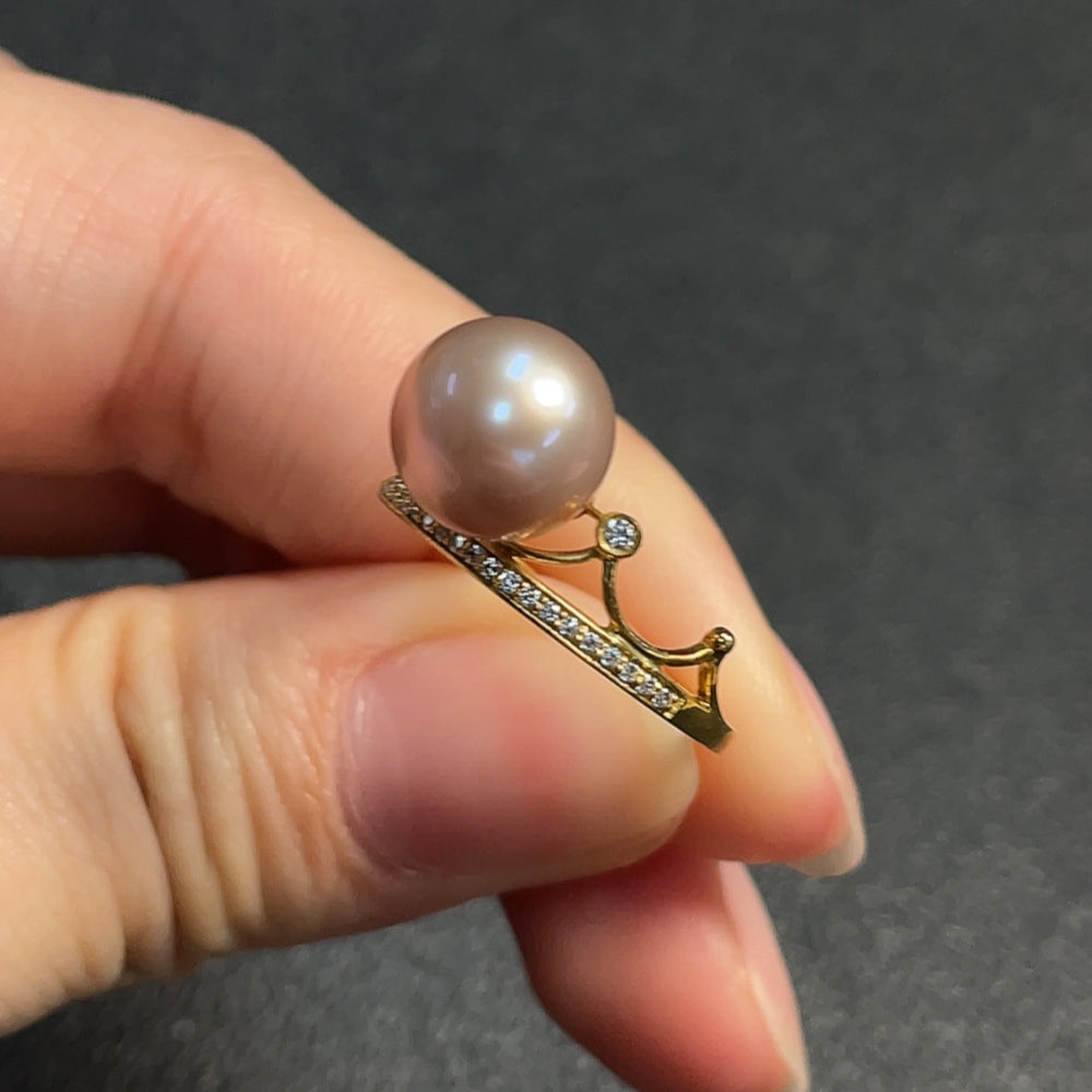 Pearl Ring 37% Gold Content Non-Diamond Total Weight Approx. 2.78g Stone 9.3mm Size 11.5