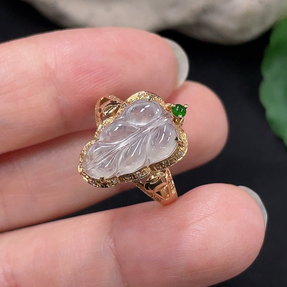 Jadeite Inlaid Ring Size 14 18K Gold Total Weight Approx. 2.2g (Non-Diamond)