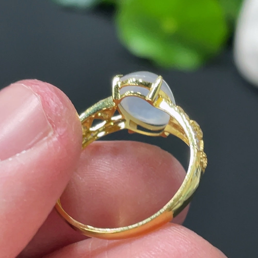 Jadeite Cabochon Inlaid Ring 18k Gold Setting Size 12.5 Total Weight Approx. 1.73g